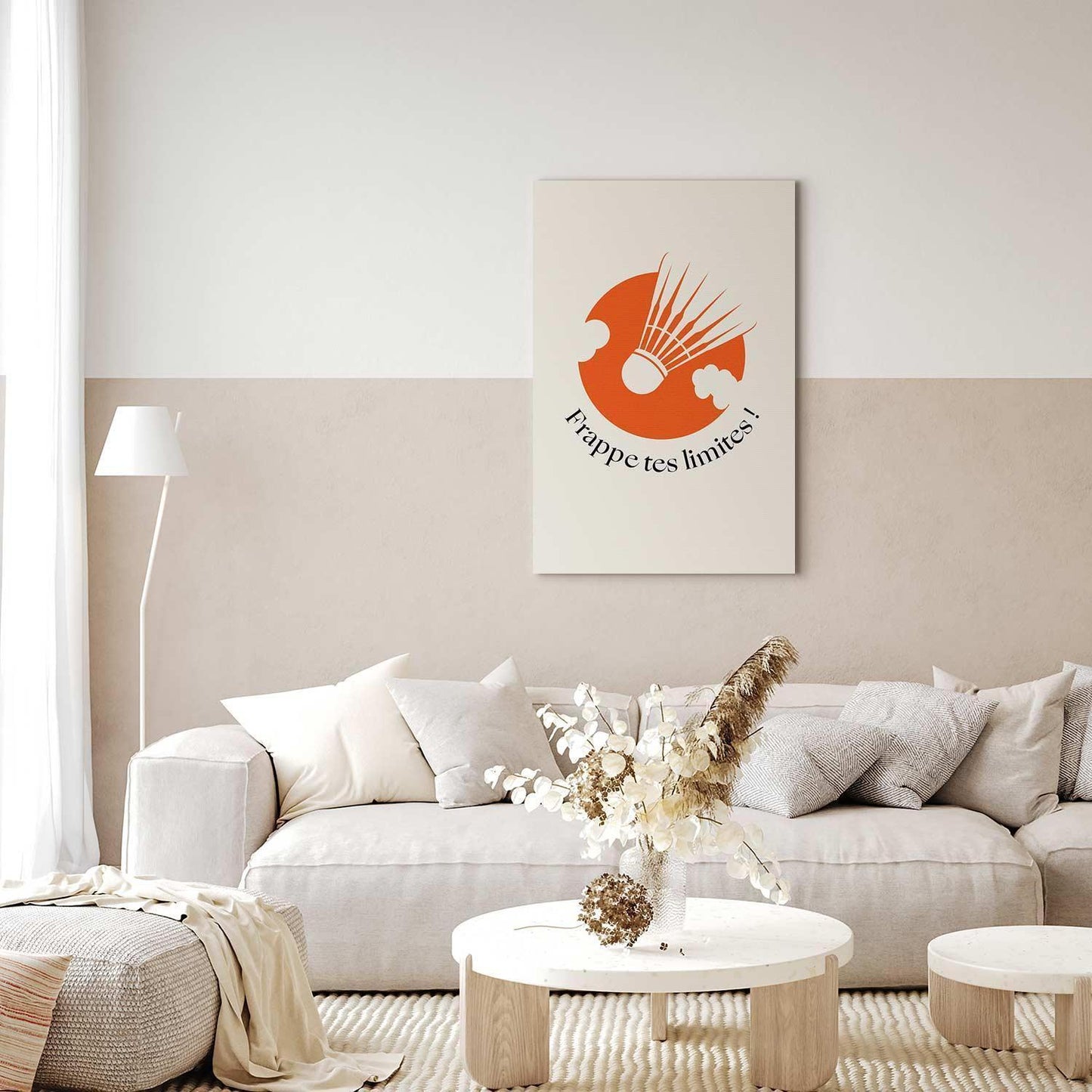 Leinwandbild - Badminton Shuttlecock on an Orange Circle Background