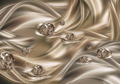 Fototapete "Velvet Kiss" – Creme-goldene Wellen und Diamantoptik