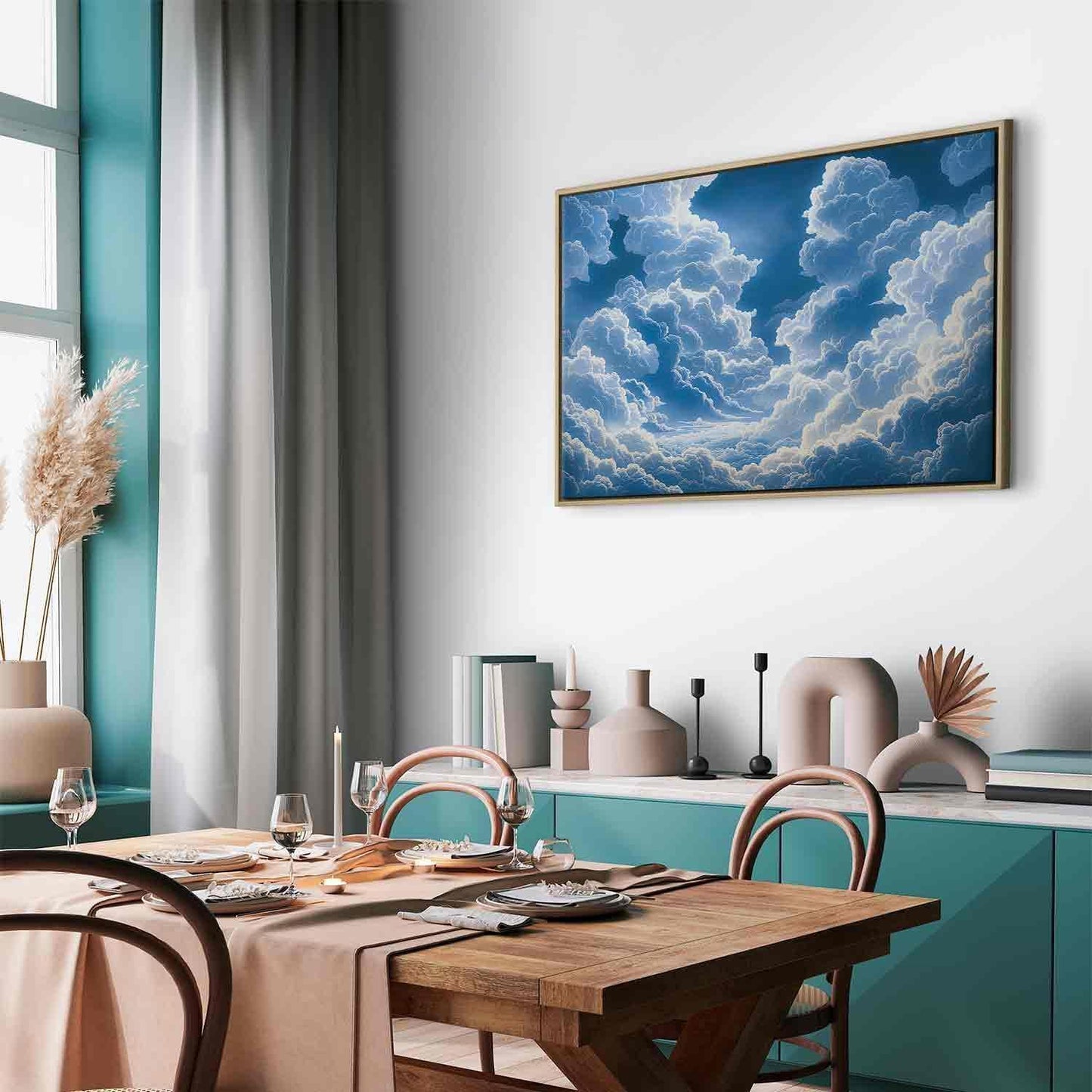 Leinwandbild - Blue Sky Breaking Through White Fluffy Clouds