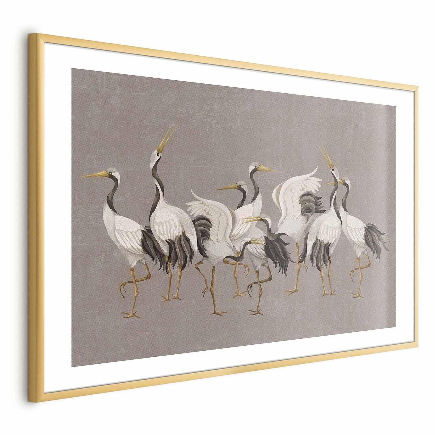 Poster - Crane Dance - light bird silhouettes on a warm-gray textured background Artgeist