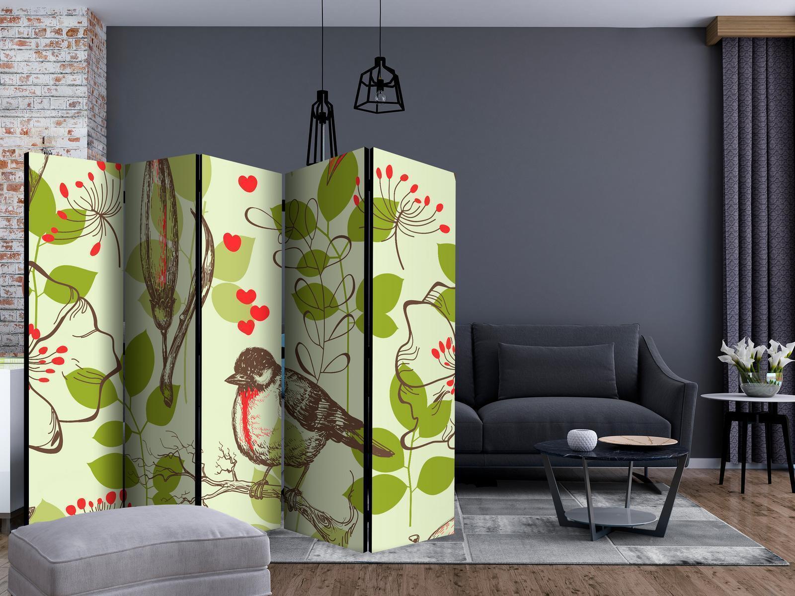 Paravent - Bird and lilies vintage pattern II Artgeist