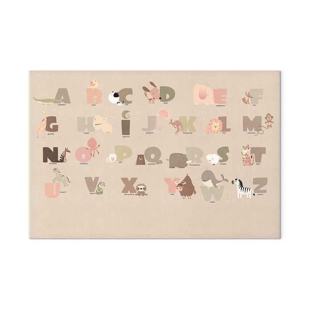 Leinwandbild - Alphabet at the Zoo - Joyful Animals and Their Names on a Beige Background