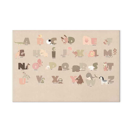 Leinwandbild - Alphabet at the Zoo - Joyful Animals and Their Names on a Beige Background