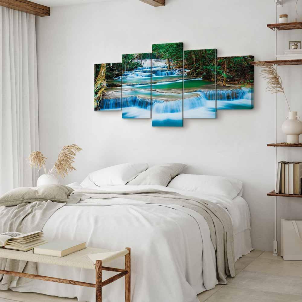 Leinwandbild - Blue Waterfall in Kanchanaburi, Thailand