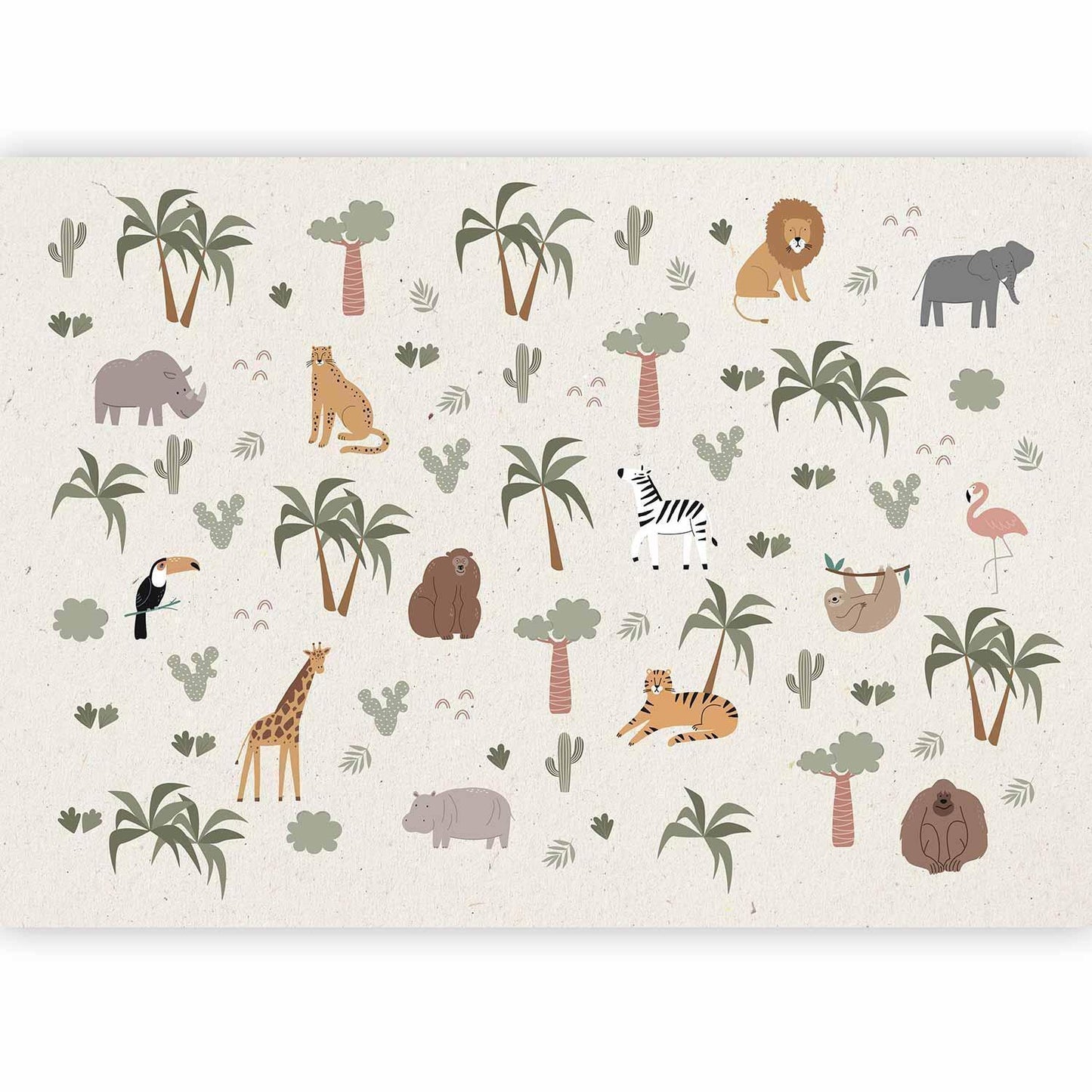 Fototapete - African Composition - Animals for the Children's Room on a Paper Background