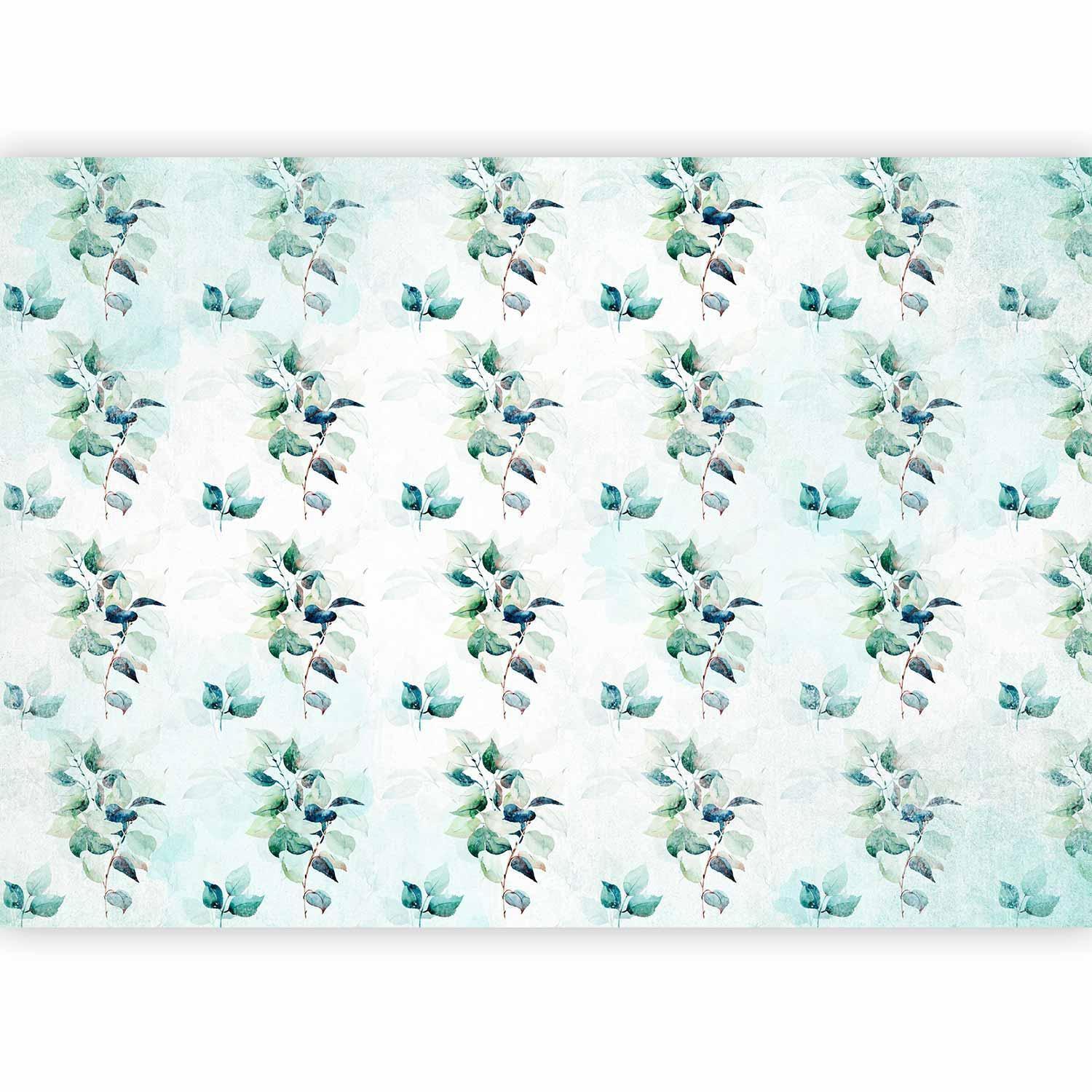 Fototapete - Mint nature - uniform pattern in floral motif with green leaves Artgeist