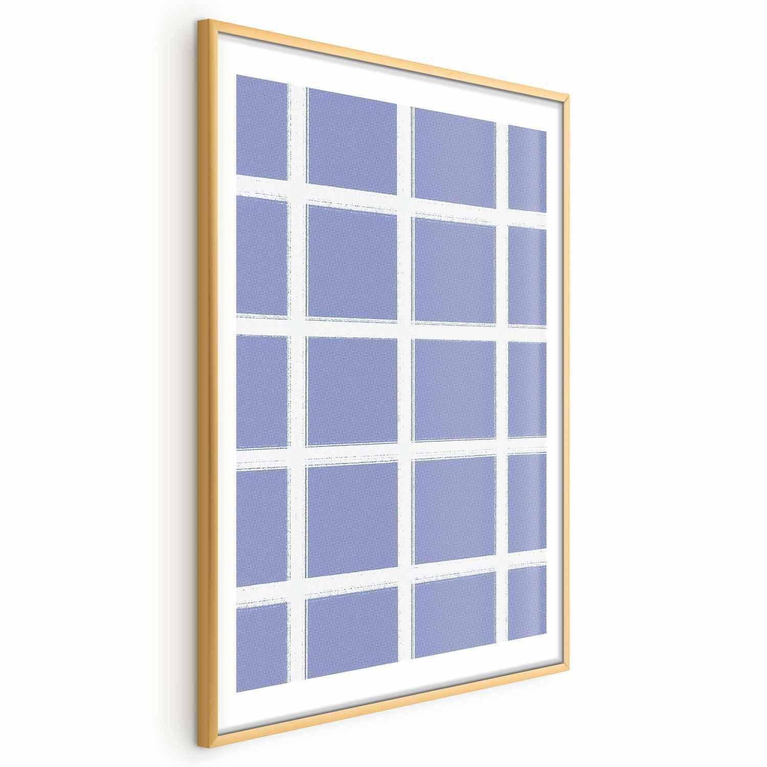 Poster - White Lines - a grid with large gaps on a blue background Artgeist