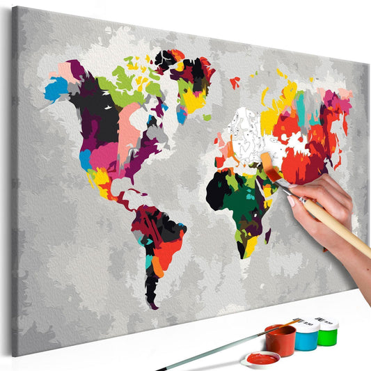 Wandbild zum Ausmalen - Weltkarte in leuchtenden Farben, brillantes DIY Malen-nach-Zahlen Set