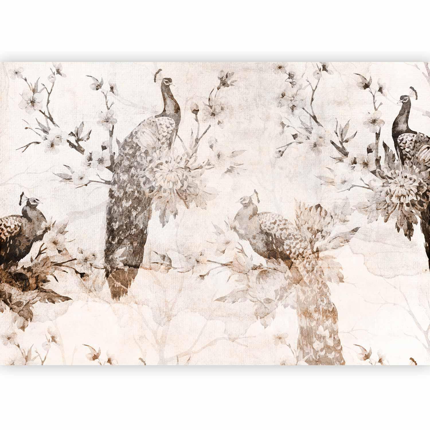 Fototapete - Peacocks in Delicate Beige Artgeist