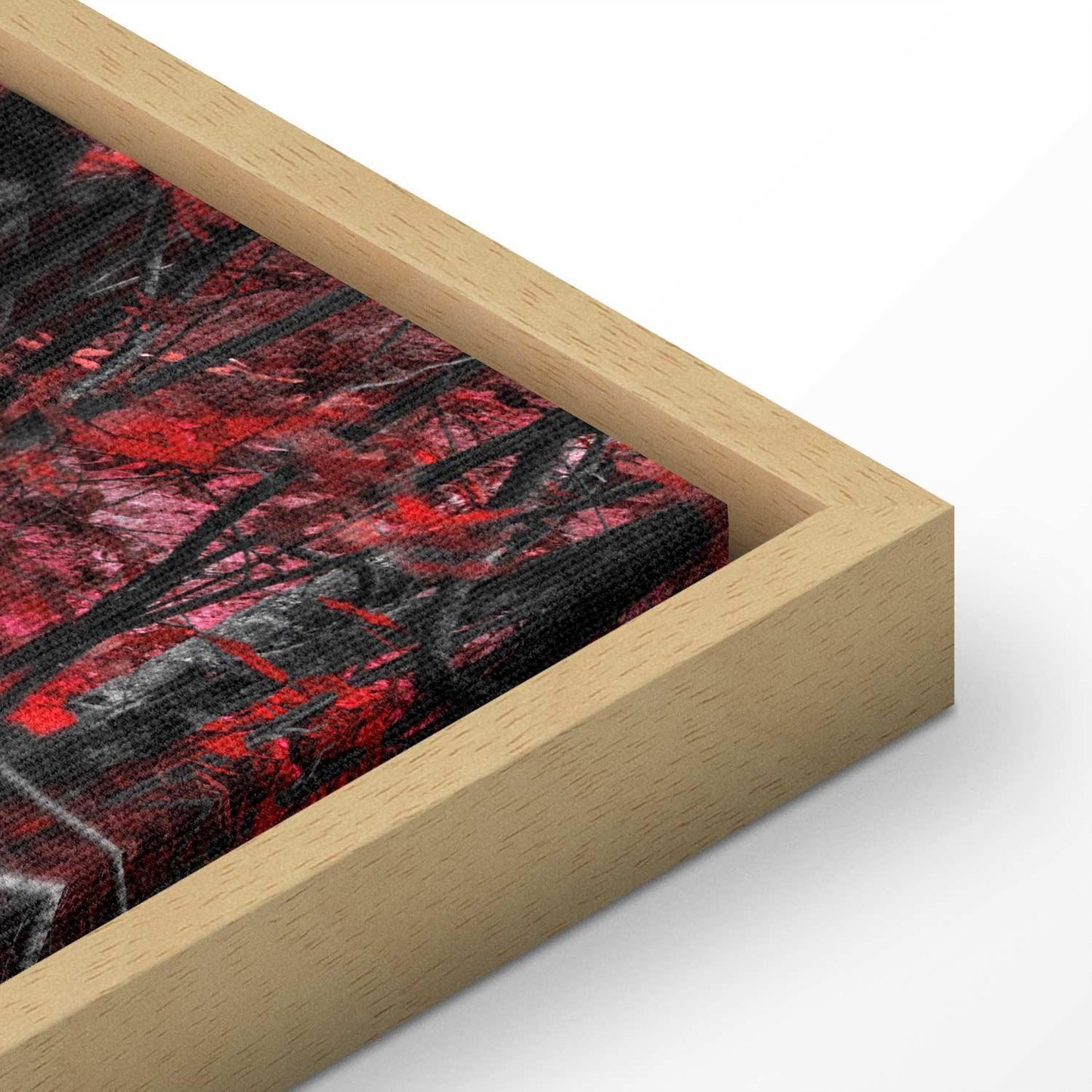 Leinwandbild Wasserfall mit roten Bäumen – Schwarz-Weiß Naturszene mit Farbakzent