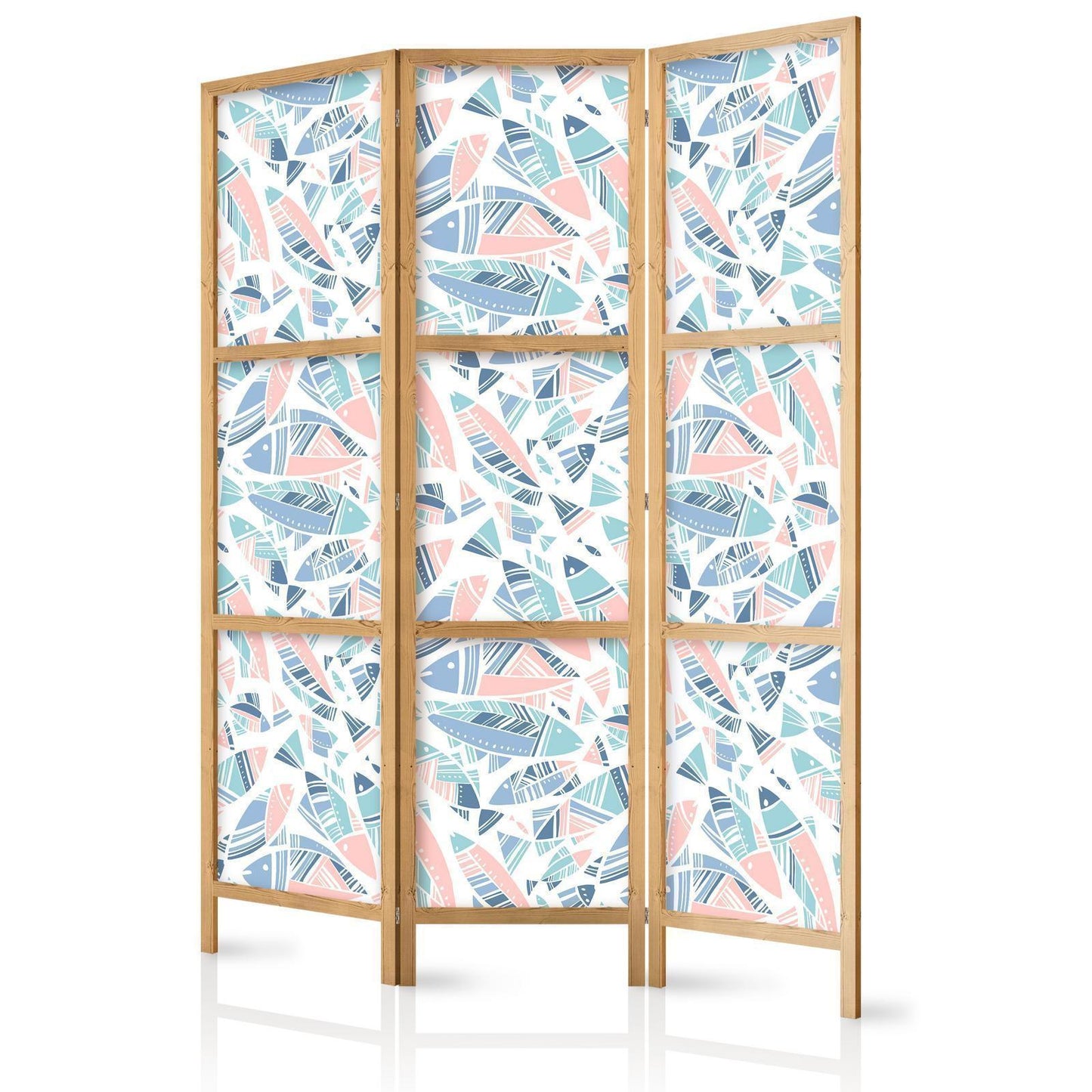 Japanischer Paravent - Fish in Minimalist Style - Fish in Aztec Style in Pastel Color Shades on a White Background Artgeist