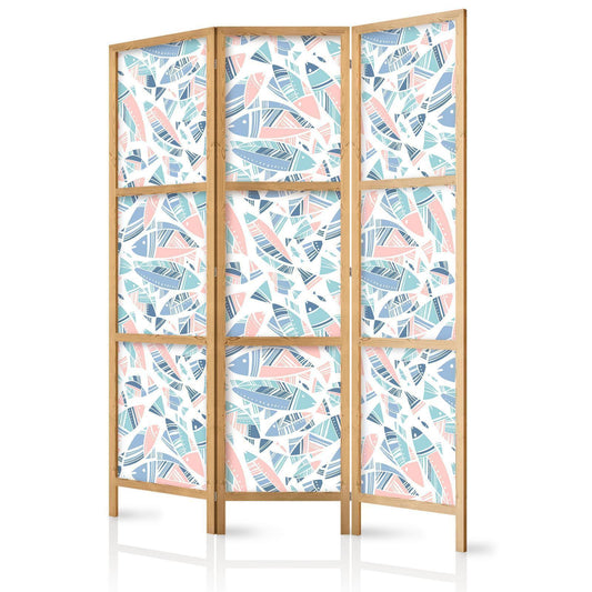 Japanischer Paravent - Fish in Minimalist Style - Fish in Aztec Style in Pastel Color Shades on a White Background Artgeist