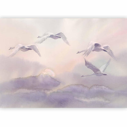 Fototapete - Flying Swans Artgeist