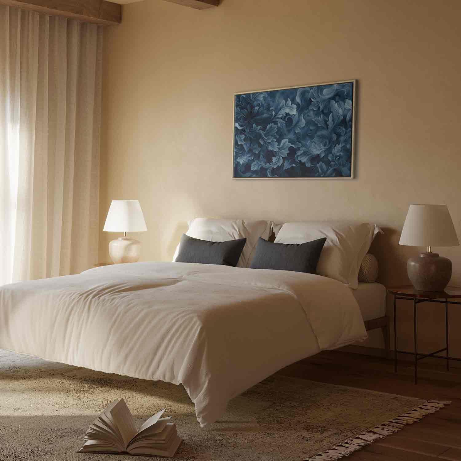 Leinwandbild - Abstract Ornaments Dark Blue Victorian Leaves Artgeist