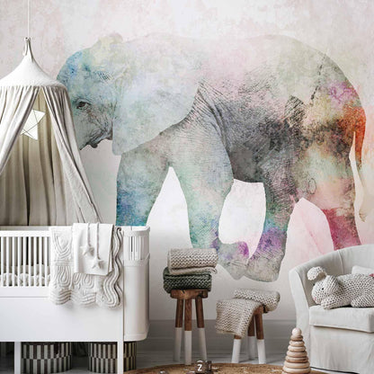 Fototapete „Painted Elephant“ – Farbenfrohes Elefantenmotiv in Aquarelloptik