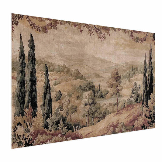 Poster - Mediterranean Landscape - Old Tapestry with a Hill and Lake Artgeist