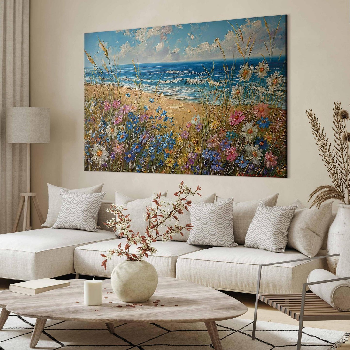 Wandbild XXL - Seascape – wildflowers and a view of the rough sea