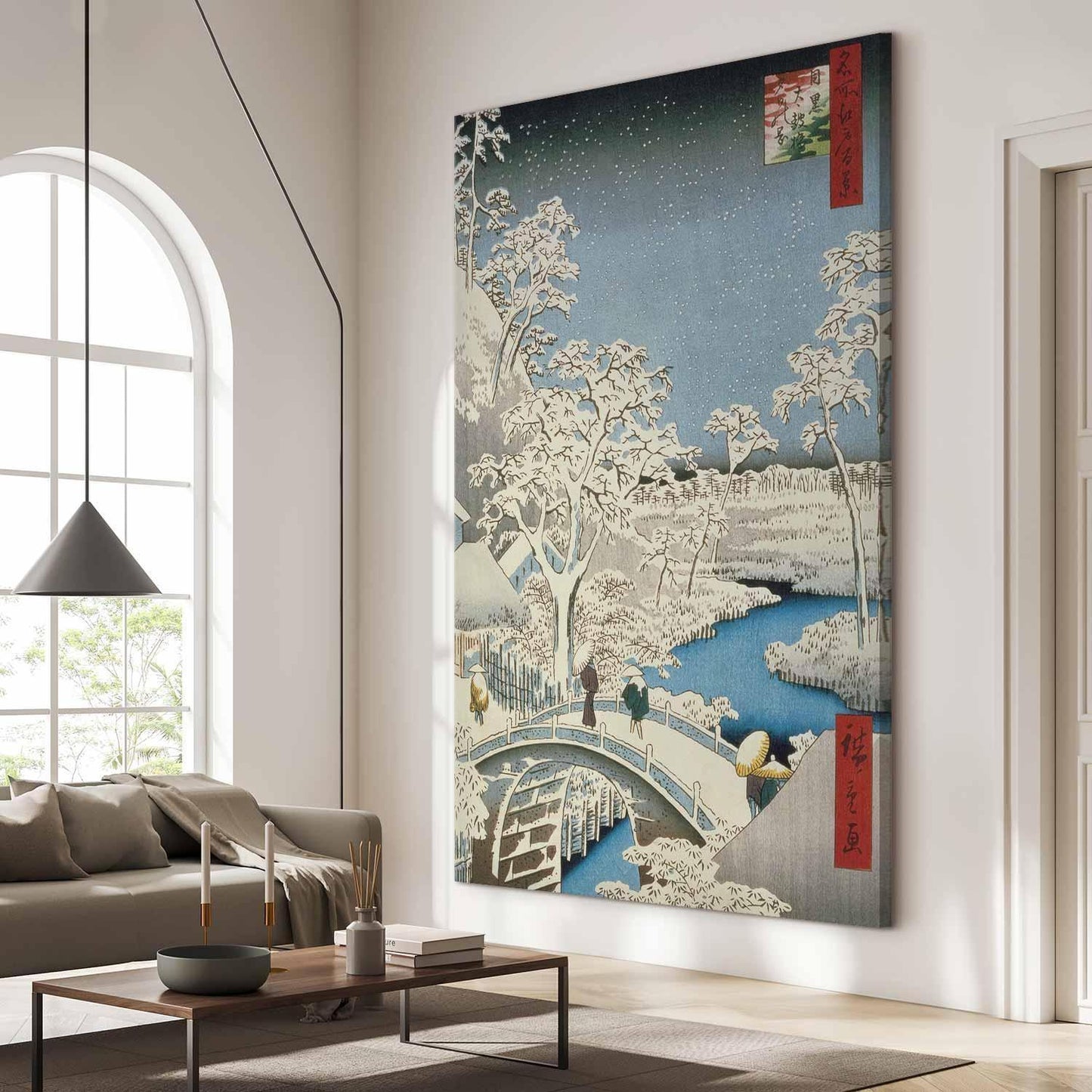 Wandbild XXL - Utagawa Hiroshige – Drum bridge and Setting Sun Hill at Meguro