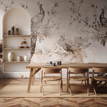 Fototapete - Peacocks in Delicate Beige