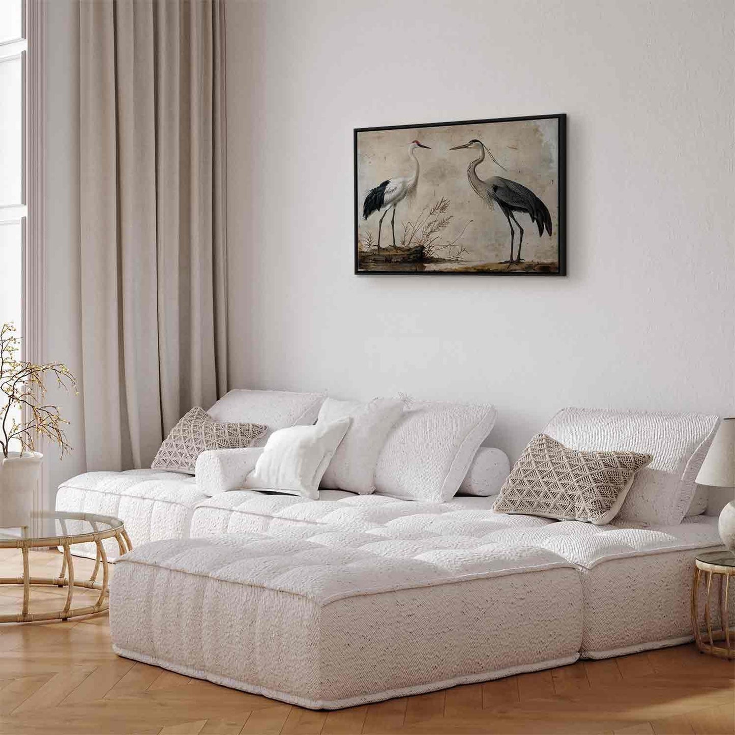 Leinwandbild - Birds from an old engraving - vintage-style illustration depicting a heron and a crane