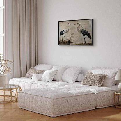 Leinwandbild - Birds from an old engraving - vintage-style illustration depicting a heron and a crane