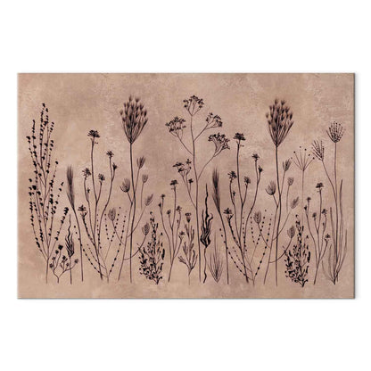 Leinwandbild - Wildflowers – black plants on lime-wash background