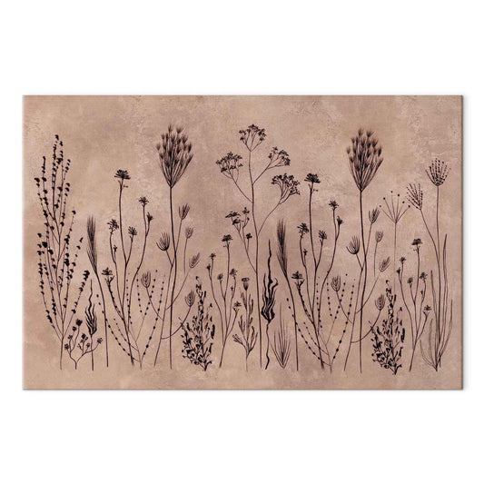 Leinwandbild - Wildflowers – black plants on lime-wash background