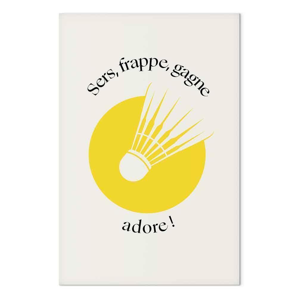 Leinwandbild - Badminton Shuttlecock on a Yellow Circle Background