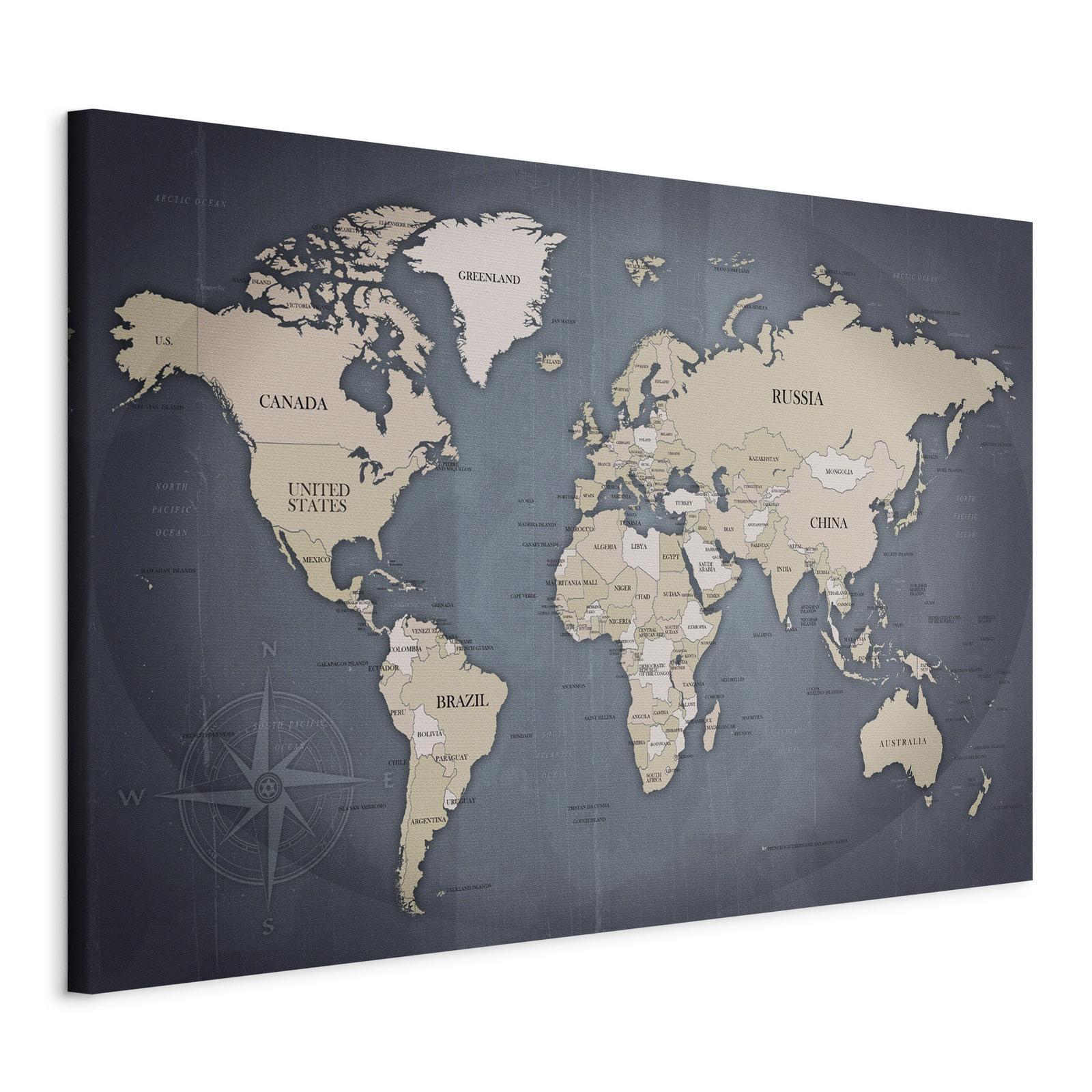 Leinwandbild - World Map: Shades of Grey Artgeist
