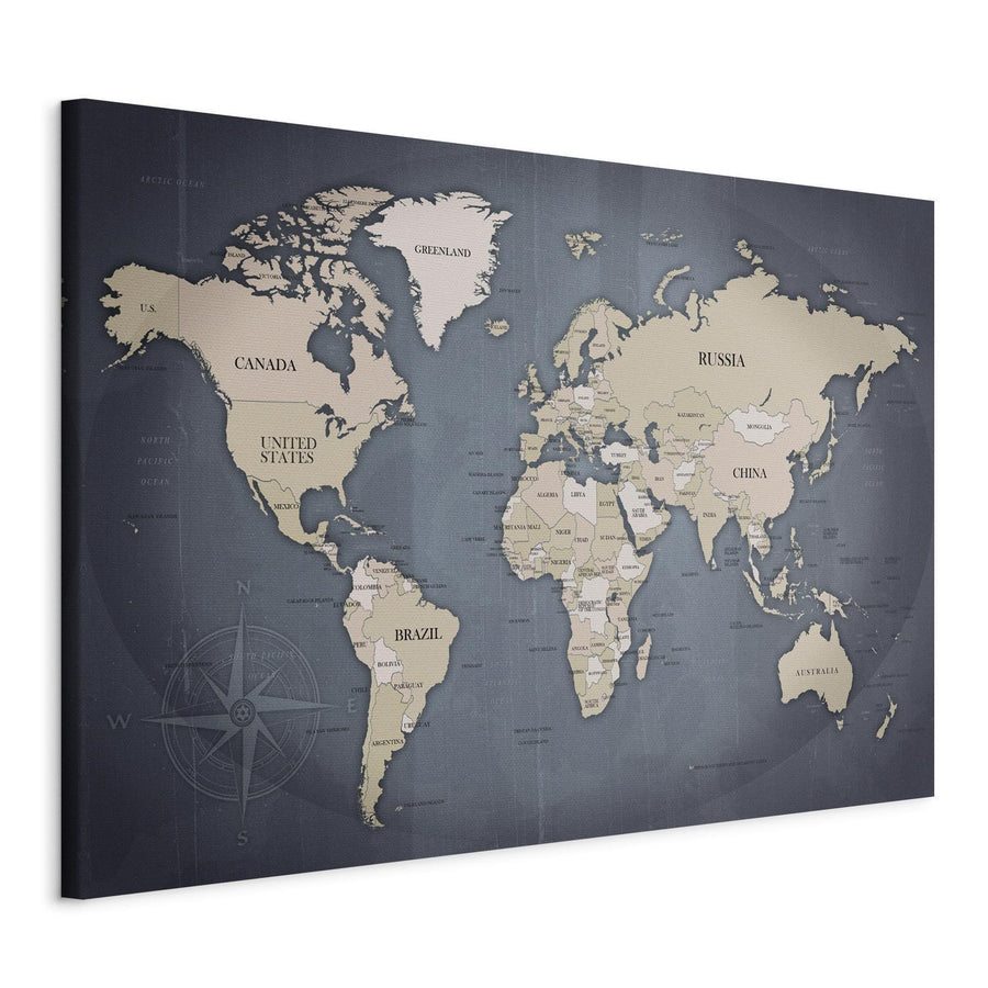 Leinwandbild - World Map: Shades of Grey Artgeist