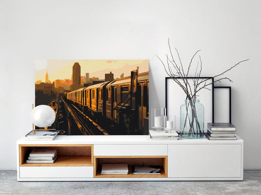 New York Subway Wandbild zum Ausmalen - Urbanes Städtemotiv mit nummerierten Feldern für entspannende Malstunden - Sawelt