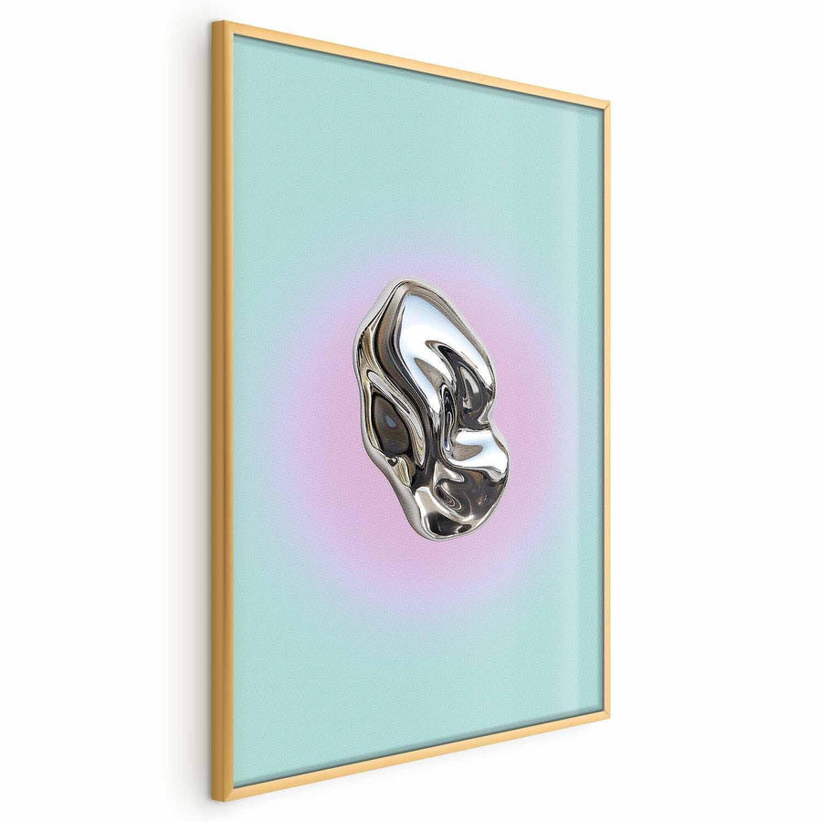 Poster - Metallic Form - abstract sculpture on a mint background with a purple halo Artgeist