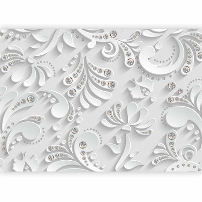 Fototapete Blumen mit Kristallen – Elegante 3D-Optik für luxuriöse Räume