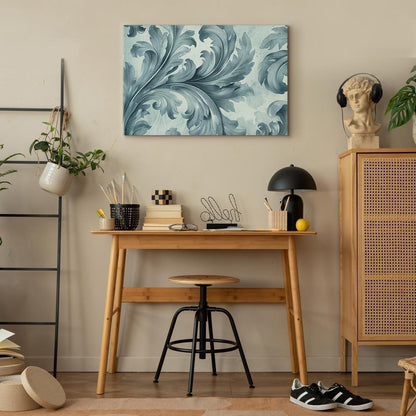 Leinwandbild - Stone Baroque Ornaments in Light Shades of Gray-Blue