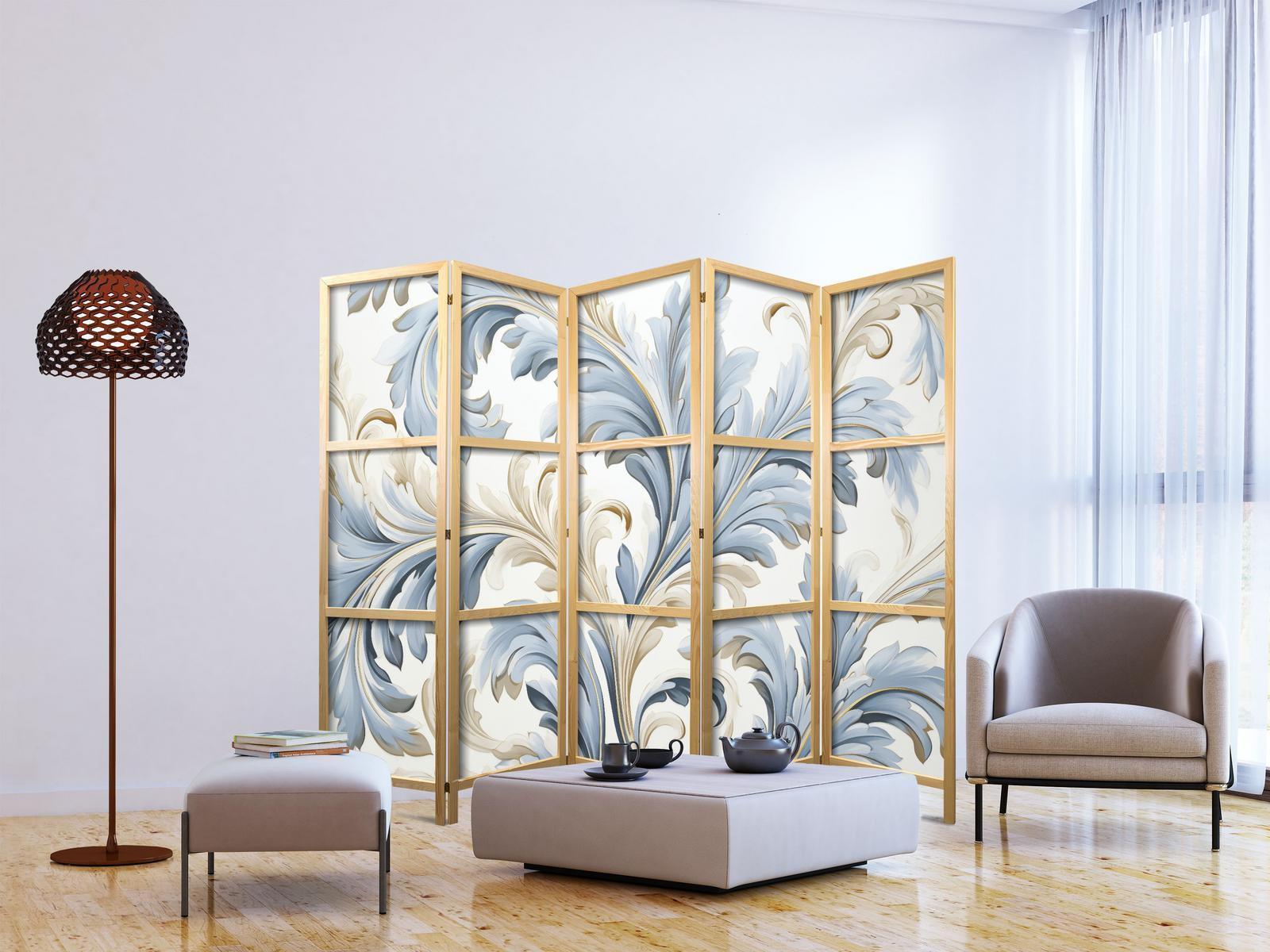 Japanischer Paravent - Baroque Ornaments in Light - Cream-Blue Colors Artgeist