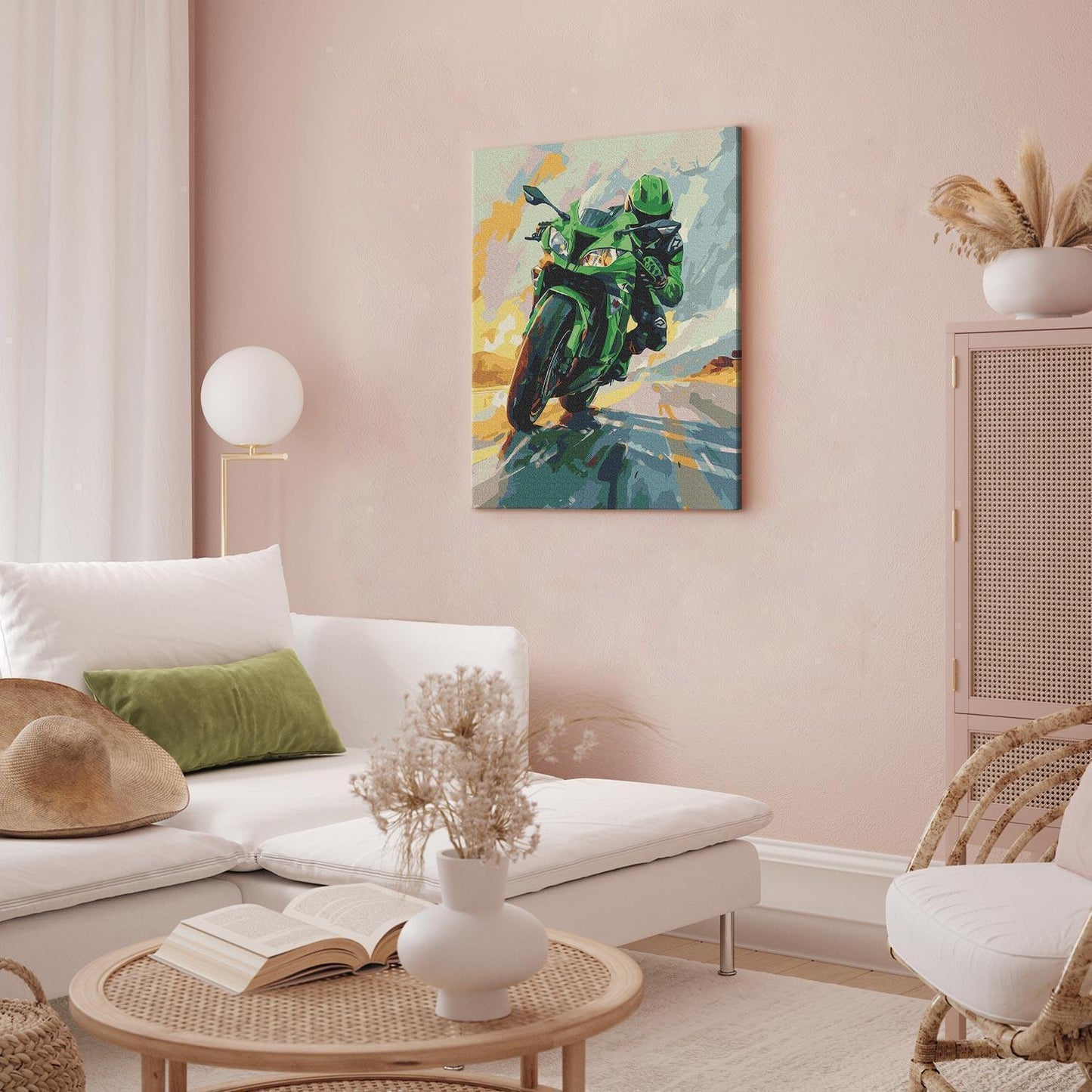 Malen nach Zahlen - Green motorbike in full speed