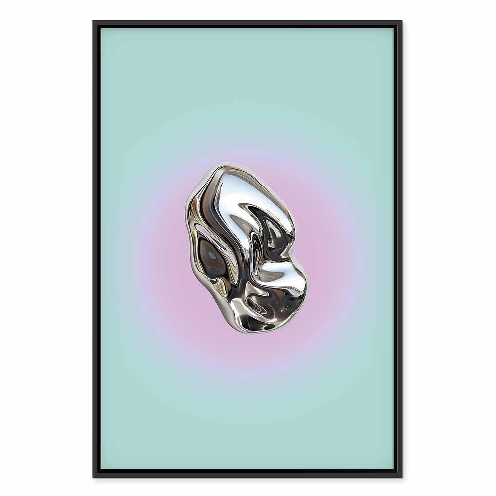 Leinwandbild - Metallic Form - Abstract Sculpture on a Mint Background with a Purple Halo