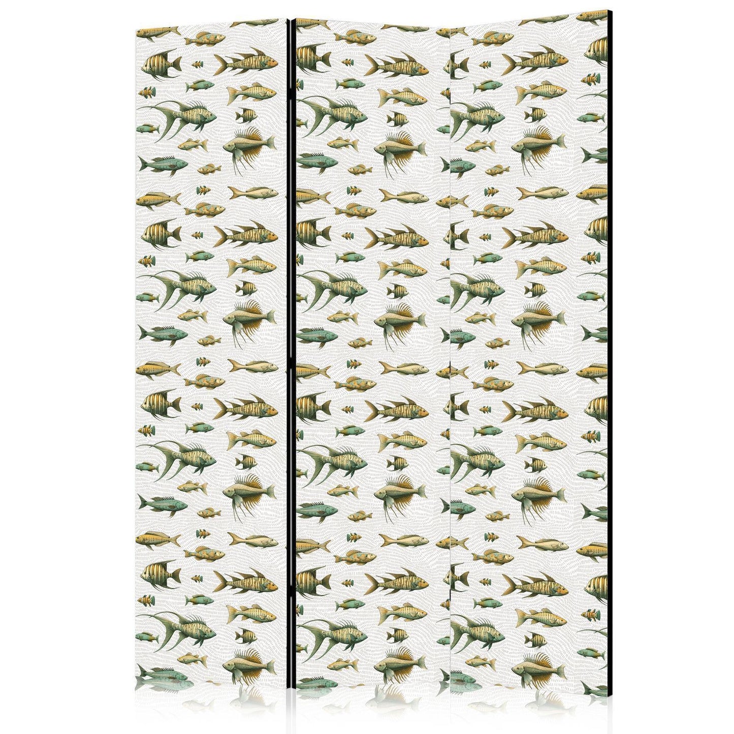 Paravent - Unusual Species of Fish - A Cluster of Fish in Muted Colors in Retro Style on a Background of Beige Strokes