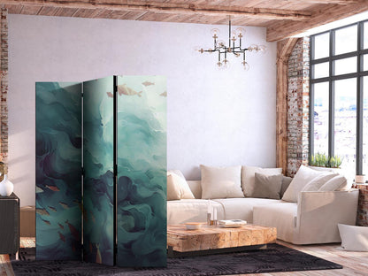 Paravent - Three Schools of Fish - Fish in Muted Colors Swimming in Groups in Oceanic Depths