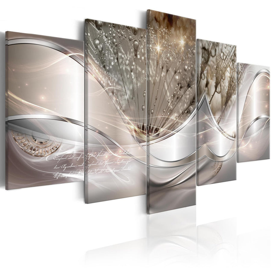 Leinwandbild - Sparkling Dandelions (5 Parts) Beige Wide