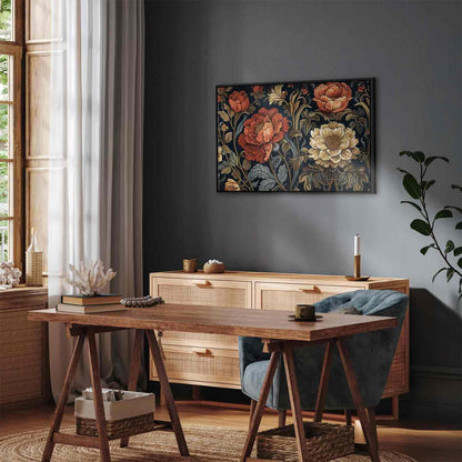 Leinwandbild - Tapestry Large Flowers Retro Floral Motif in Kilim Style