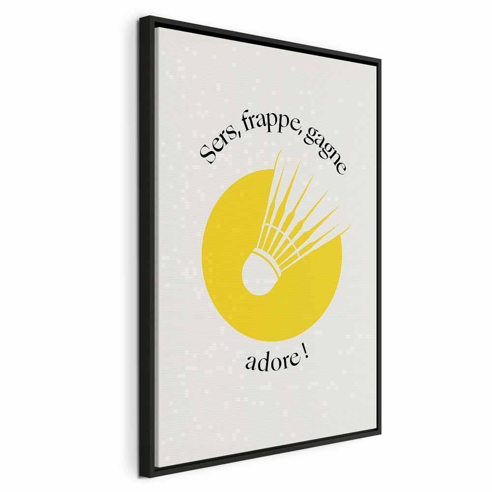 Leinwandbild - Badminton Shuttlecock on a Yellow Circle Background