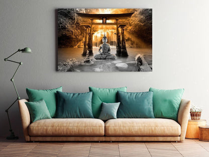 Leinwandbild - Buddha Smile (1 Part) Wide Orange Artgeist