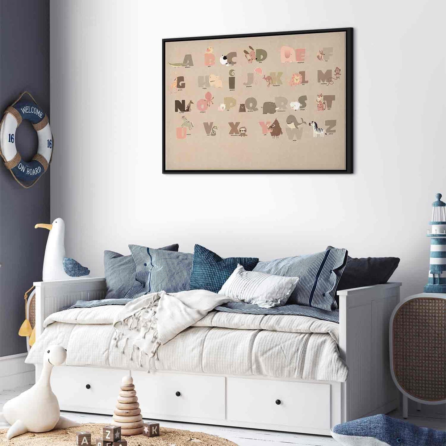 Leinwandbild - Alphabet at the Zoo - Joyful Animals and Their Names on a Beige Background