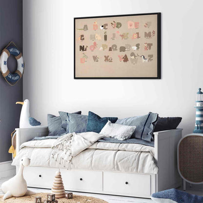 Leinwandbild - Alphabet at the Zoo - Joyful Animals and Their Names on a Beige Background