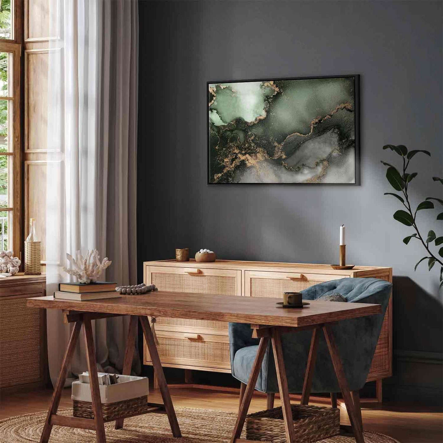 Leinwandbild - Green watercolour - abstraction inspired by the structure of marble