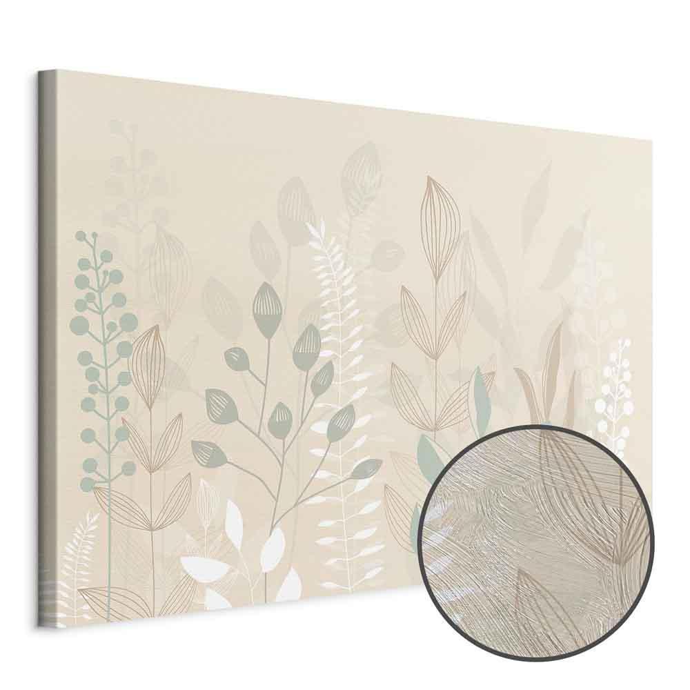 Leinwandbild - Morning in the Meadow - Various Pastel Plants on a Beige Background