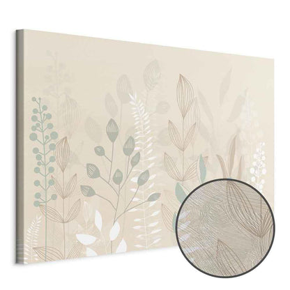 Leinwandbild - Morning in the Meadow - Various Pastel Plants on a Beige Background