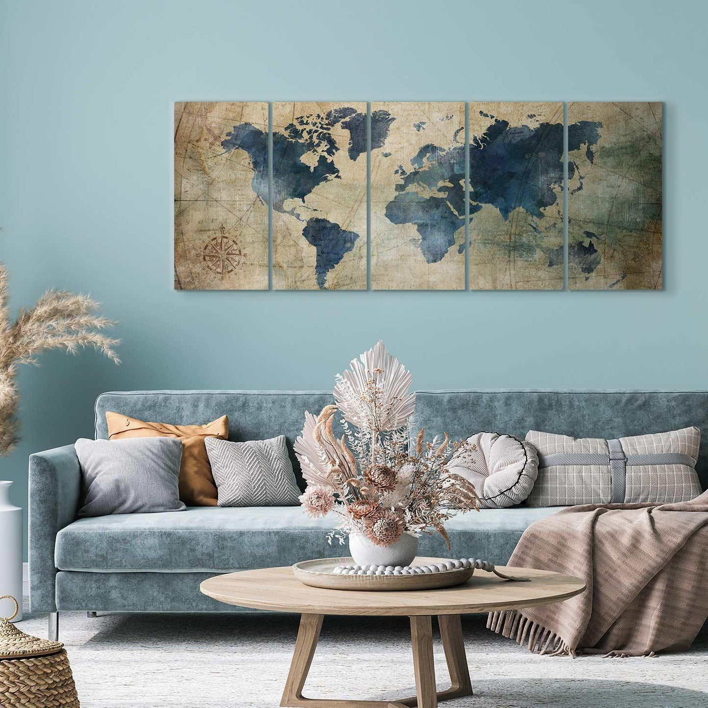 Leinwandbild - Retro Map (5 Parts) Narrow
