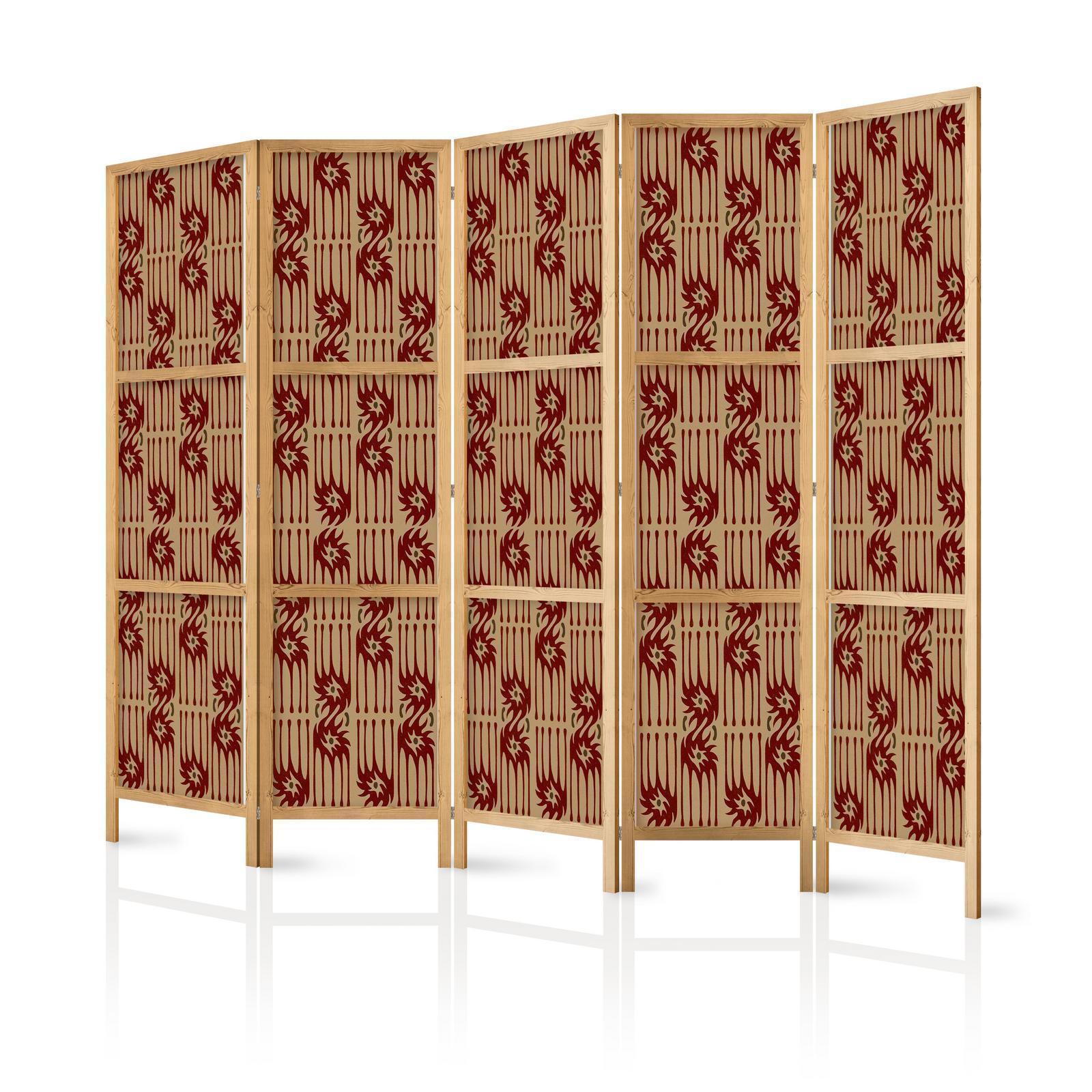 Japanischer Paravent - Predatory Streaks - Red Abstract Shapes Inspired by Tribal Artgeist